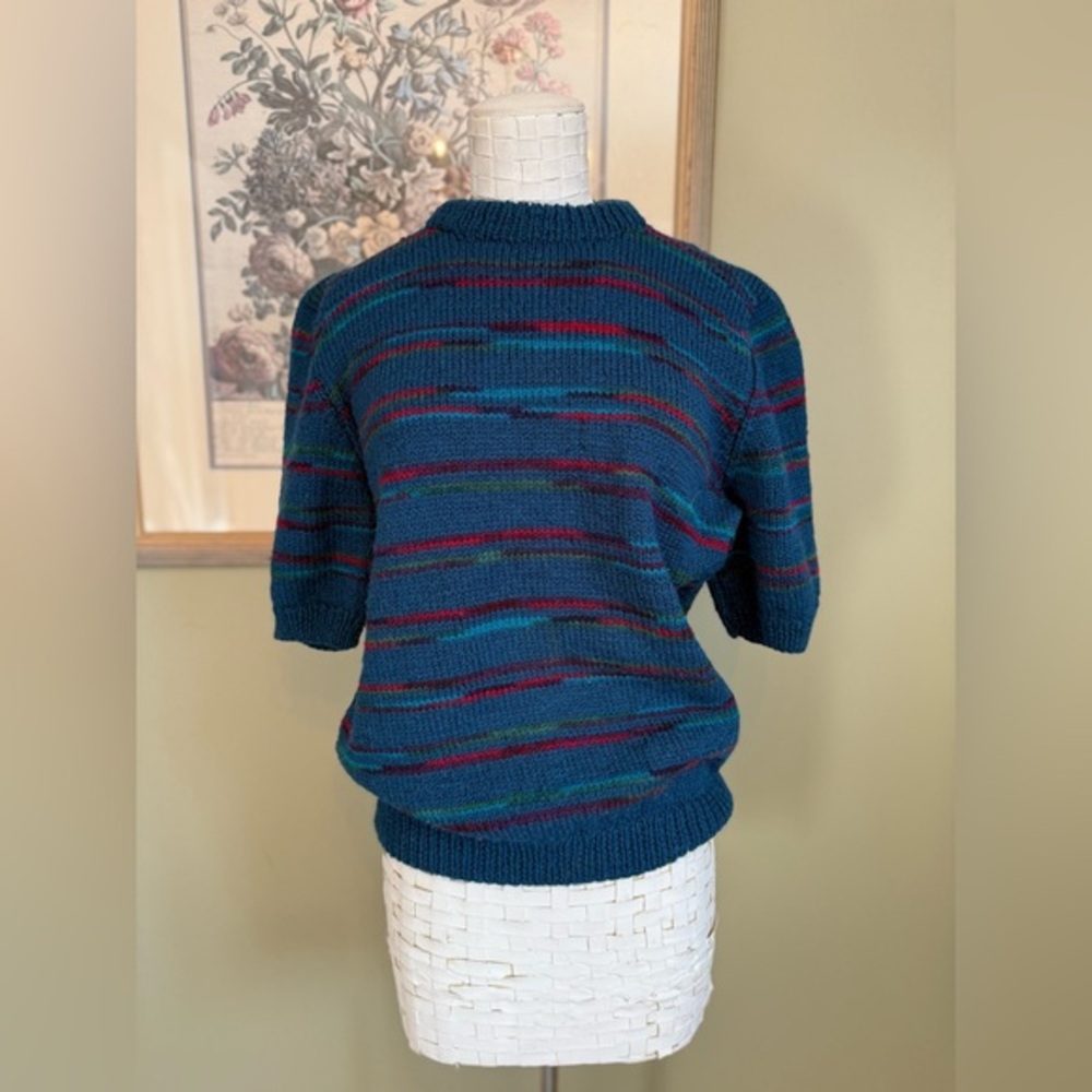 Vintage NL Nan Knit 90s Hand Knitted Coastal Striped Short Sleeve Sweater